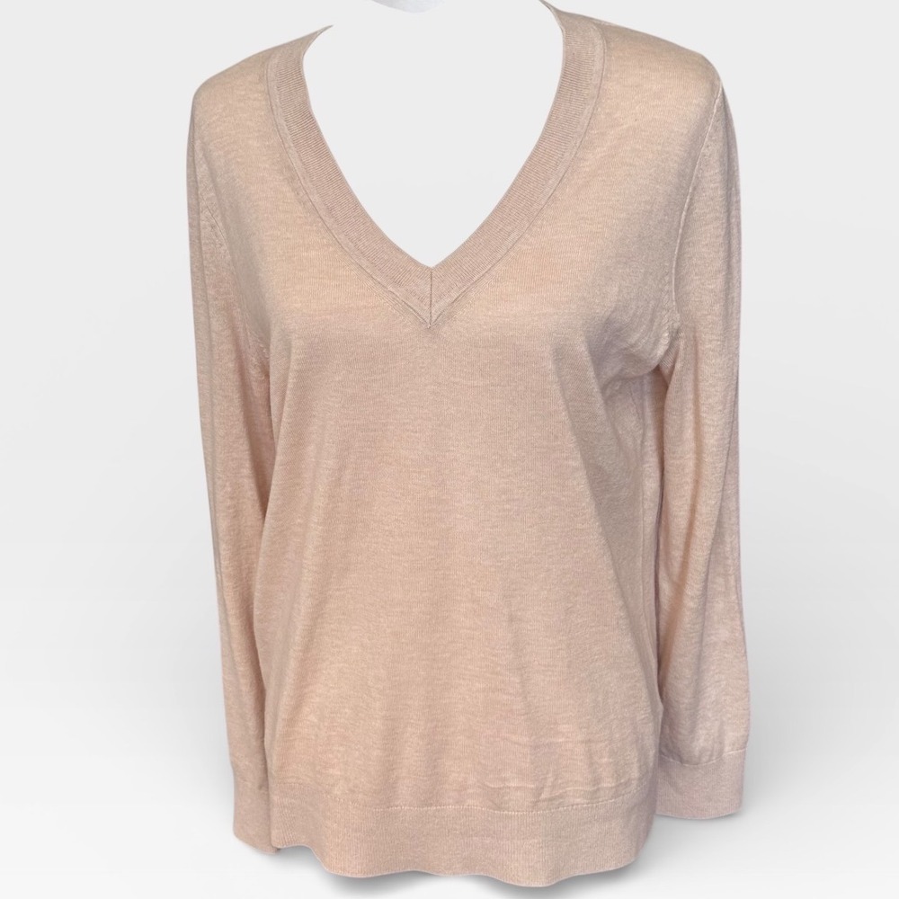 Quince Sweater Women's Medium Heather Oatmeal Lightweight Cotton Cashmere V-Neck